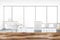 Blurred panoramic kitchen with table and bar