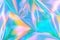 Blurred pastel neon pink, orange, mint blue holographic metallic foil background