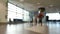 Blurred people run at departure terminal in Lisbon airport