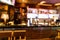 Blurred perspective vision of drunk person of pub bar counter