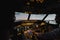 blurred professionals piloting airplane in evening