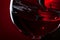 Blurred Red wine on red black background, abstract splashing. Macro shot