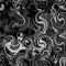 Blurred seamless pattern with grunge swirled smoky white stripes on black background