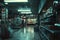 Blurred shelves in a store with goods, shopping concept in a supermarket