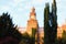 Blurred silhouette of ancient building of Residence of Bukovinian and Dalmatian Metropolitans Chernivtsi National University.