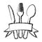 blurred silhouette cutlery kitchen elements with ribbon