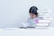 Blurred soft images of A 6 year old Asian girl Sitting reading a textbook Whit determination