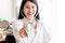 Blurred soft images of Asian woman doctor showing stethoscope