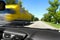 Blurred on the speed of the movement of trucks on the road