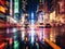 blurred street lights in new york city on a rainy night