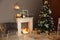 Blurred stylish room interior with Christmas tree