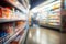 A blurred supermarket setting illustrates the vibrant shopping experience