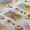 Blurred tarot cards with chamomile, fortune telling, esoteric