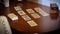 Blurred tarot cards on the table, esoteric concept, fortune telling predictions