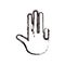 Blurred thick contour hand palm showing four fingers icon