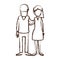 Blurred thick silhouette caricature faceless full body woman with side short hairstyle and bearded man embracing couple