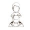 Blurred thin contour caricature faceless front view half body bearded father with boy on his back