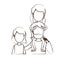 Blurred thin contour caricature faceless front view half body family with short hair woman and bearded man with girl on
