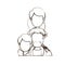 Blurred thin contour caricature faceless half body family with mother and father with moustache and girl on his back