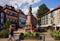 Blurred tourists exploring the Picturesque street in Ribeauville