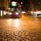 Blurred tram in Freiburg at night