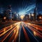 Blurred urban pulse Highway overpass in motion, cityscape background conveys bustling movement