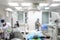 Blurred view of doctor and nurses preparing for surgery