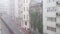 Blurred view of heavy raining in Istanbul Taksim territory and rain drops and rainfall from some buildings to wet road flooding