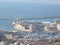 Blurred view of the lighthouse of Marseille Pharo on a sunny day