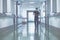 Blurred walking person in hospital hall