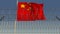 Blurred waving flag of China behind barbed wire fence. 3D rendering