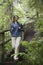 Blurred Woman Walking Down Forest Stairs