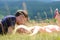 Blurred young couple in nature