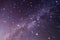 Blurry bokeh of milky way with bright stars on blue sky at night. Natural universe space landscape background. It is the galaxy