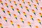 Blurry closeup shot on LGBT lightning bolt rainbow pride symbol  on pink background. Gay, Lesbian and sexual minority