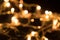 Blurry garland with little warm color lights. Orange toning. Christmas coming concept. For card design, sites, banner