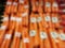 Blurry image of stack of fresh carrot packages