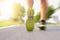 Blurry images of men\\\'s legs are jogging in outdoor parks