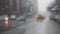 Blurry New York City Street as Snow Falls