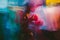 In this blurry photo, a person is captured wearing boxing gloves, ready for intense action, An abstract representation of the