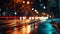 A blurry picture of a street at night with lights, AI