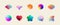 Blurry vector template shapes set with y2k aura brutalism effect. Colorful contemporary decorative holographic gradient