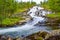 Blurry waterfall is located in Aurlandsfjellet mountains. Norway