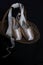 Blush ballet Pointe shoes in wood basket