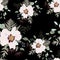 Blush pink bouquets on the black background. Seamless pattern with delicate flowers.