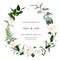 Blush pink roses, ivory dahlia, white peony, fern vector design invitation frame. Rustic wedding greenery