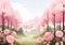 Blushing Blossoms: A Serene Monochromatic Forest of Pink Flowers