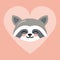 Blushing raccoon in a pink heart