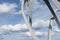 Blyth, Northumberland, UK 27 April 2015. Abstract view of Spirit of the Staithes sculpture against dramatic sky.