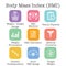 BMI / Body Mass Index Icons w scale, indicator, & calculator